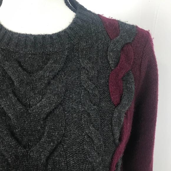 Revolve 27 Miles Malibu Cableknit Wool Cashmere Sweater Size S Cropped Burgundy - Picture 6 of 8